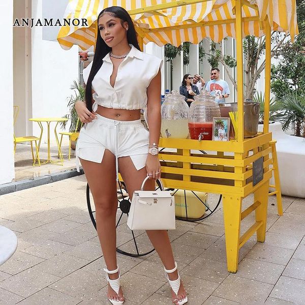 

dress anjamanor two piece sets shorts and crop shirts women clothes fashion trends 2022 summer outfits white d85fz23