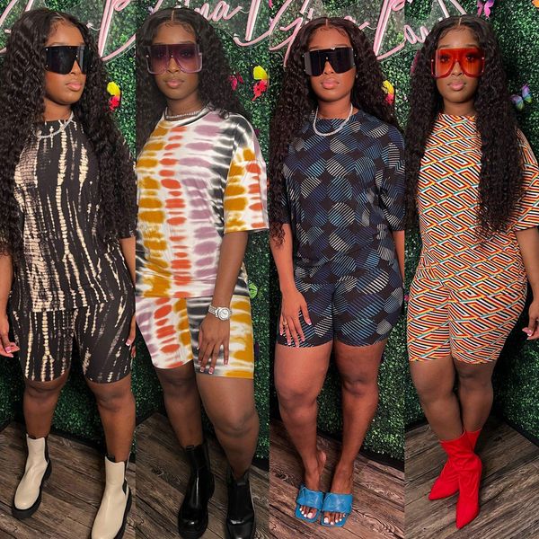 

dress dpsde 2022 women random printed off shoulder sleeves wide waist shorts short sleeve round neck tshirt two piece set, White