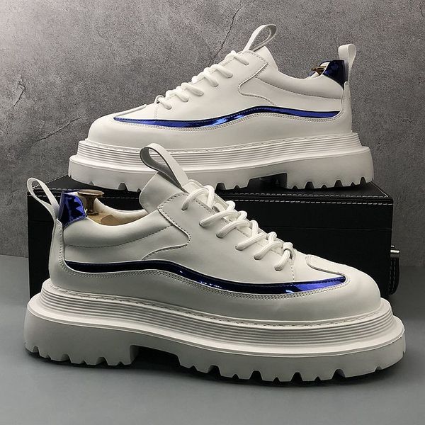 

italian designer dress wedding party shoes autumn fashion light white lace-up outdoor casual sneakers round toe thick bottom business drivin, Black