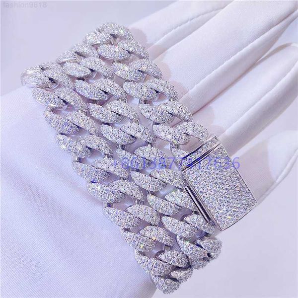 

custom made hand set 12mm 10k real white gold moissanite iced out cuban necklace, Silver