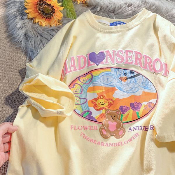

women's t-shirt harajuku graffiti bear print t shirt 100 cotton summer women tshirt short sleeve oversized tee plus size y2k female swe, White
