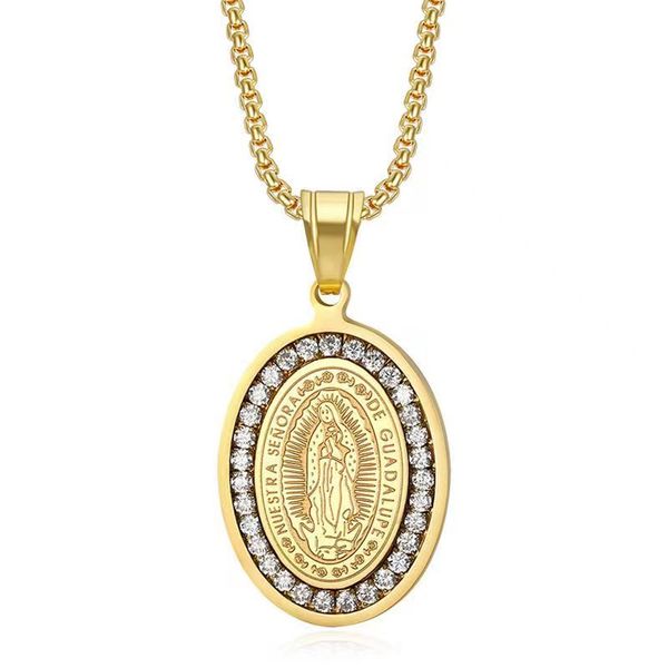 

hip hop jewelry from europe and america, titanium steel, gold plated zircon, virgin mary pendant necklace, Silver