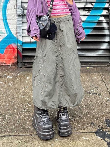 

skirts y2k star embroidery cargo mini skirts drstring pockets solid chic skirts women vintage fashion basic skirts aesthetic cloth j0427, Black