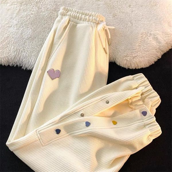 

capris limiguyue y2k chic button sweatpants kawaii laceup wide leg high waist pants waffle cargo bloomers women harem trousers sports, Black;white