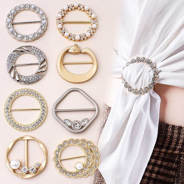 

pins brooches t-shirt hem knotted brooch ring clothing accessories fashion pearl waist metal corner knotted clasp silk scarf shirt buckles w, Gray