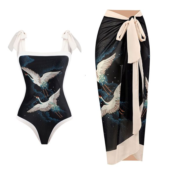 

women's swimwear bowknot swimsuit women skirt cover up brazilian bikini 2023 floral print beach bathing suit 230426, White;black