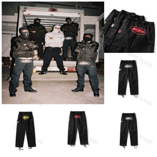 

2023 men's y2k cargo pants corteiz harajuku hip hop print multi pocket overalls hip hop punk rock wide leg pants oversized streetwear c, Black