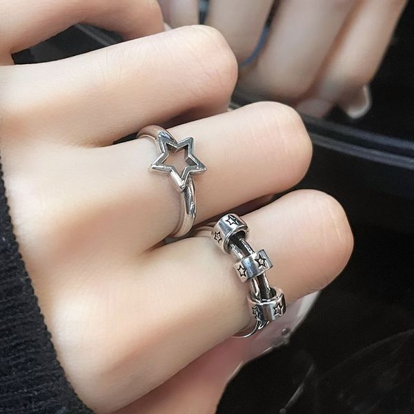 

luxury jewelry engagement ring star adjustable rings retro personality do-it-yourself index finger open and wild combination punk ring promi, Silver