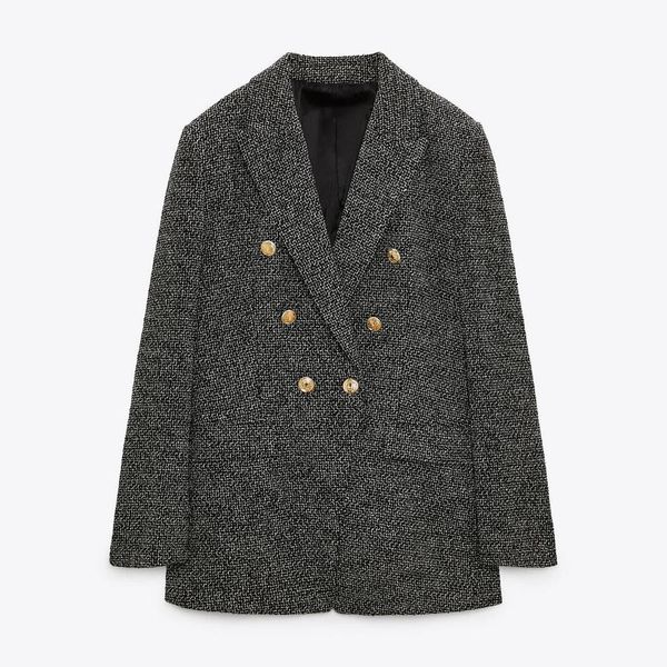 

pants pb za 2022 autumn new women's retro lapel longsleeved textured doublebreasted straight slim suit jacket 2761246, White