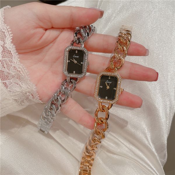 

women s watches cacaxi jam tangan wanita bermerek asli quartz modis mewah gelang rantai kasual 230427, Slivery;golden