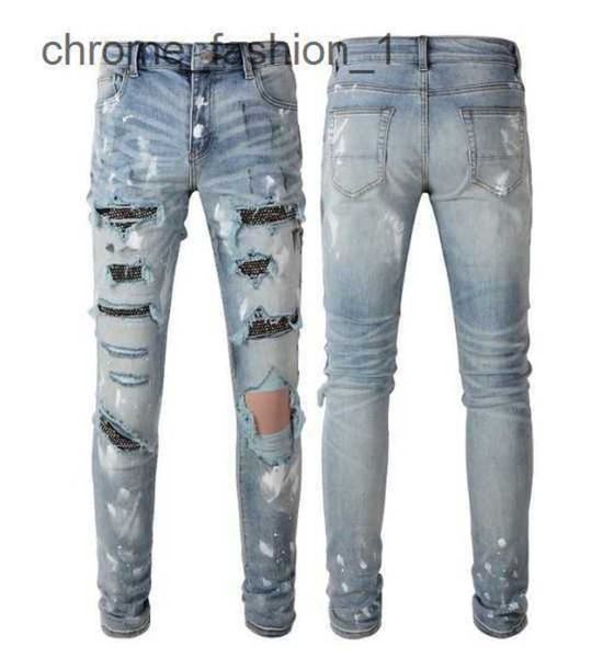 

feet 2023 men's cotton distressed ripped skinny off jeans fashion mens motorcycle slim moto long high street denim light blue paste clo