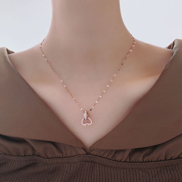 

simple love white diamond titanium steel necklace female patchwork niche design 18k rose gold net red tide collarbone chain, Silver