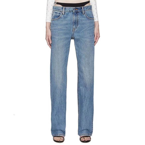 

women's jeans in spring trend women's jeans bikini stitching straight pants crystal letter decoration cotton high-waisted pencil p, Blue