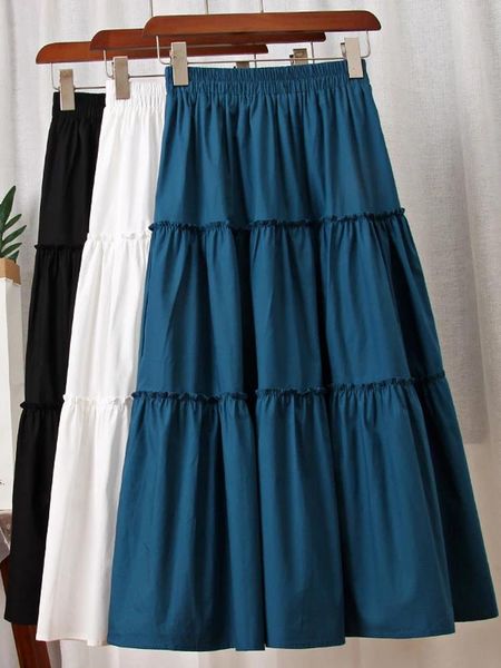 

dresses fungus skirts womens 2022 new autumn korean style large swing aline skirts high waist slim cotton cake skirts for women, Black;gray