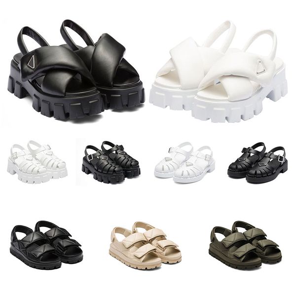

size 35-40 women foam rubber sandals prad monolith platform sandal soft lining leather concave convex sole black white womens vintage outdoo