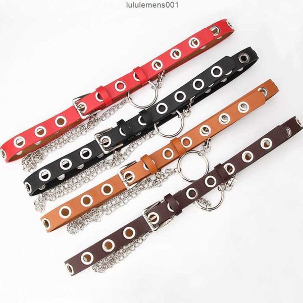 

belts rock circle chain full hole belt women's simple and versatile punk style concave trouser beltilb8, Black;brown
