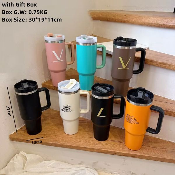 

Mug 40oz Designer Tumbler With Handle Insulated Tumblers Lids Straw Stainless Steel Coffee Termos Cup Travel Car mugs vacuum insulated drinking water bottles in s, Brown