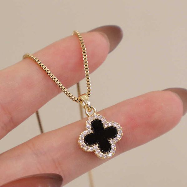 

fashion simple double sided clover necklace women's light luxury high fashion new versatile collar chain valentine's day gift, Black
