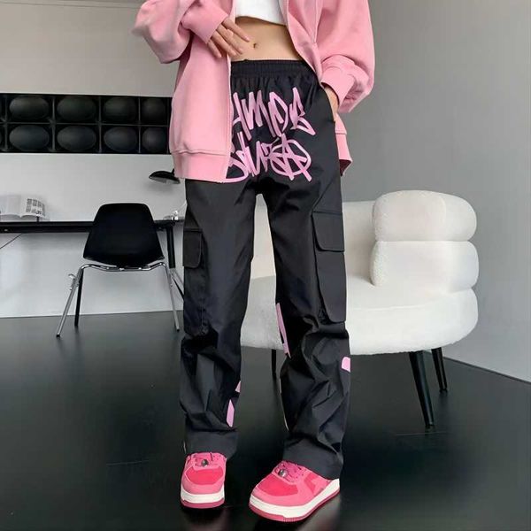 

2023 mens pants minus two cargo y2k summer trend casual pants retro street trend black pants minustwo hip hop print minus two loose overalls