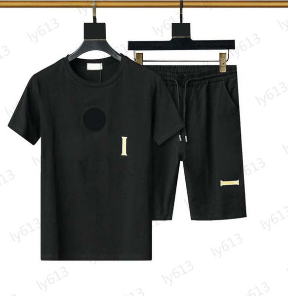 

mens t shirts cotton clothes set summer black classic fashion brand logo pattern printing design round neck short sleeved t-shirt two-piece, Gray