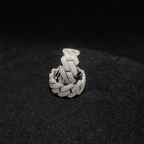 

2023 new 18k gold plated jewelry two row moissanite round d color moissanite ring for men and women hip hop diamond ring, Silver