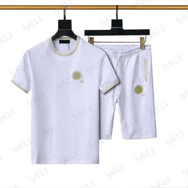 

mens t-shirts designer clothes sets summer spring white fashion leisure luxury loose classic brand logo printed round neck cotton sports set, Gray