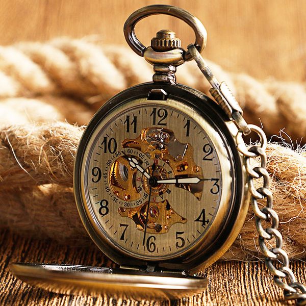 

pocket watches self wind watch copper fashion bronze pendant smooth retro skeleton automatic mechanical stylish thanksgiving gift 230426, Slivery;golden