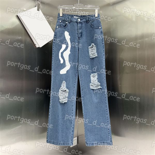 

luxury women denim pants designer hole design jeans causal street style jeans, Black