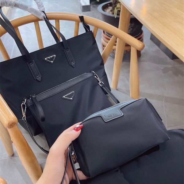 

designer womens nylon tote bag 3 pieces large capacity shopping bag cosmetic bag cultch composite bags purses hobo