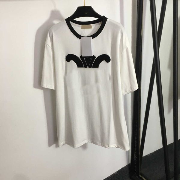 

23ss womens t-shirt womens designer clothing tee round neck pure cotton chest plush logo embroidery short sleeve t-shirt women clothes, White