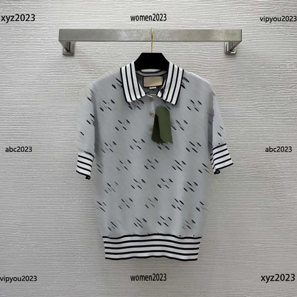 

designer tees women's jacquard lapel short sleeve knit three buttons designer t-shirt new arrival, White