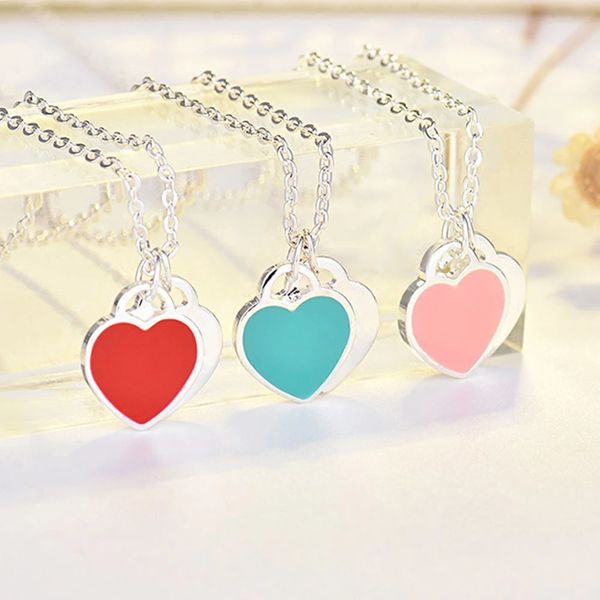 

925 sterling silver love necklace pendant classic 2 heart necklaces t tag fashion jewelry for women design chain wedding birthday original b