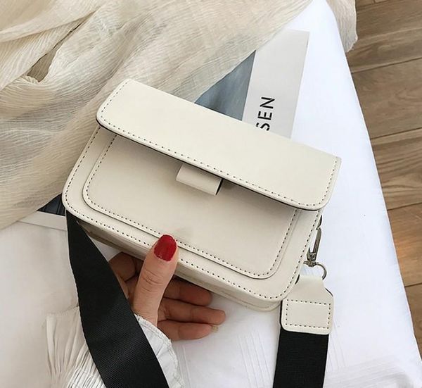 

new ins all match wide shoulder strap small square bag retro single hand bag women branded handbag luxury, Black;red