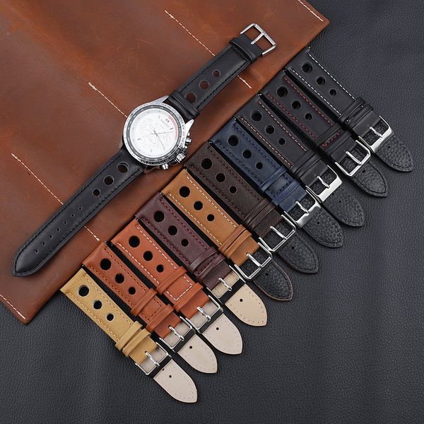 

watch bands onthelevel leather band 18mm 20mm 22mm 24mm black brown coffee racing strap handmade stitching quick release 230426