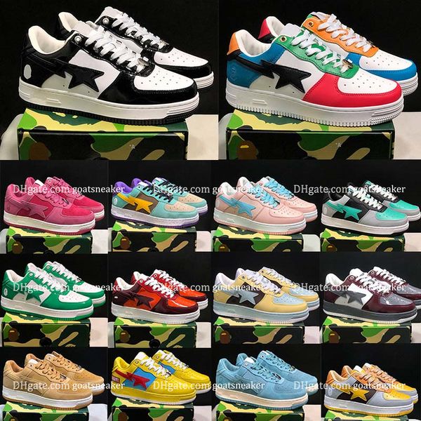 

fashion bapestas running shoes designer sk8 sta sneakers grey black stas sk8 color camo combo pink green camos pastel blue patent leather pl