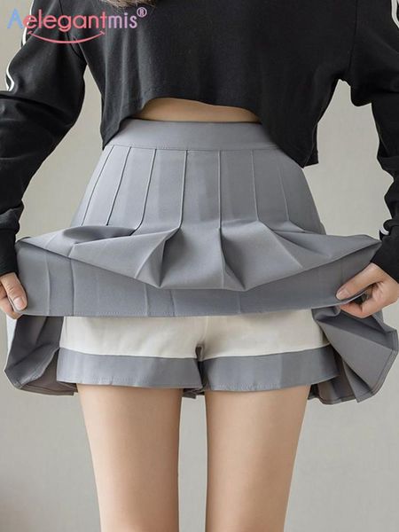 

dresses aelegantmis lolita style pleated mini short skirt women a line high waist korea chic skirts school uniform 4 colors skirt 3xl, White;black