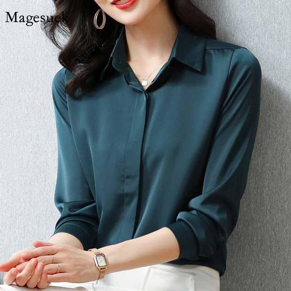 

t-shirt new spring silk satin elegant solid office sihrts turndown collar loose casual blouse women slim ladies blusas mujer 12793, White