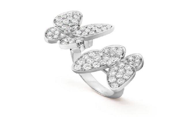 

van designer butterfly ring opening 925 silver wedding band luxury jewellery non-tarnish non-allergenic, Slivery;golden