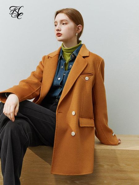 

fur fsle korean style woolen suit jacket women autumn winter loose wool doublesided office lady commuter 100% wool coat female, Black