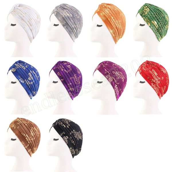 

spring women gold sparkly shiny print turban hat muslim beanies chemo headwear hijab hair loss hat cover headscarf wrap caps, Blue;gray
