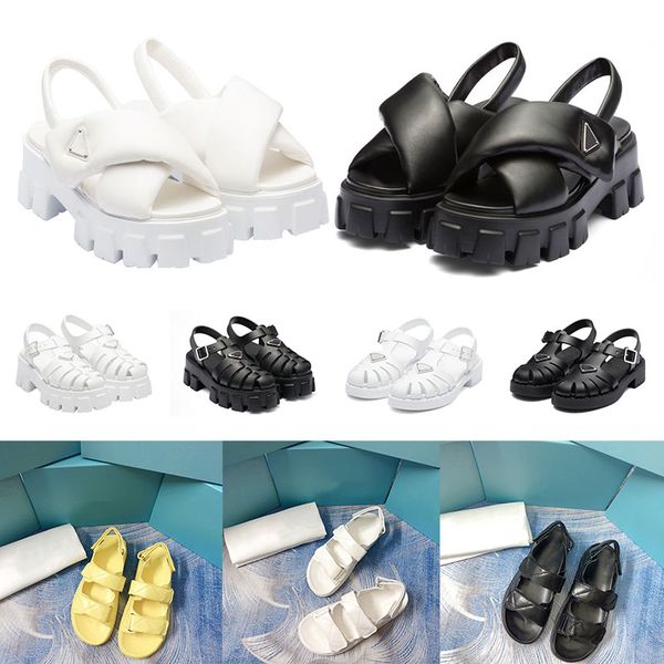 

size 35-40 women foam rubber sandals prad monolith platform sandal soft lining leather concave convex sole black yellow womens vintage beach