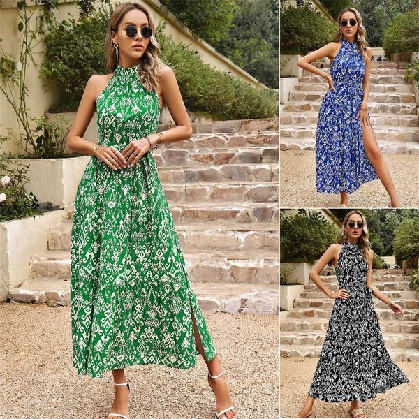 

diyun design dress summer elegant sleeveless brief printed long, Black;gray
