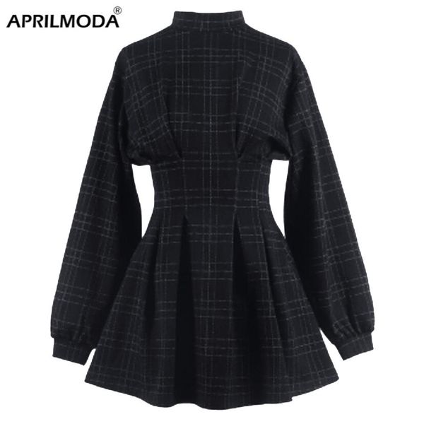 

dresses 2021 retro vintage rockabilly dress 50s 60s long sleeve england style plaid print swing pin up gothic black casual women dresses, Black;gray