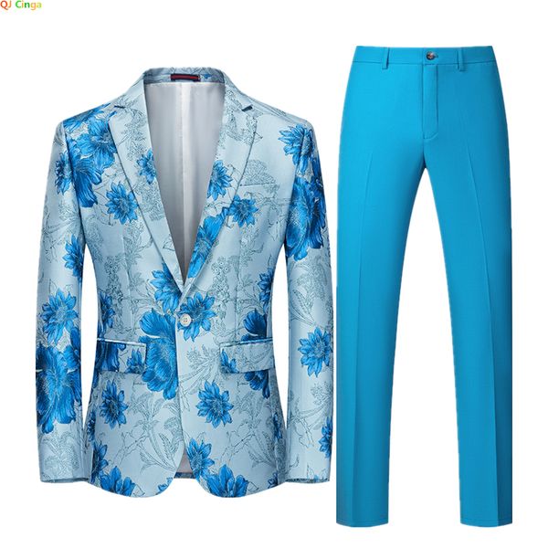

men's suits blazers white embroidered two-piece men's slim fit suit jacket and trousers blue red green men blazer coat pants big s, White;black