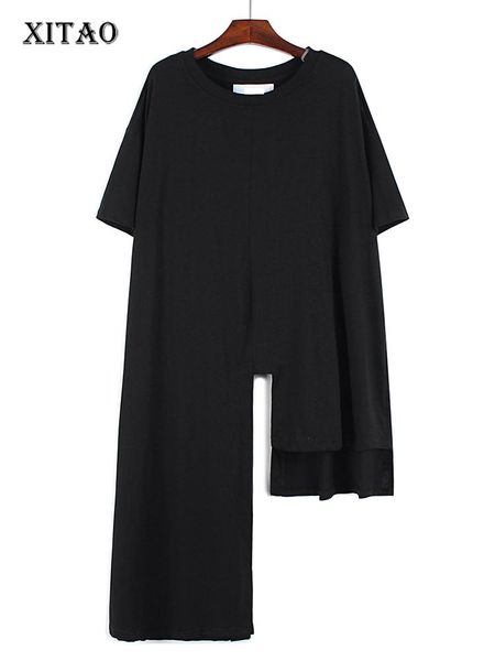 

t-shirt xitao asymmetrical casual tshirt solid color loose simplicity women pullover 2022 street trendy new allmatch wmd6140, White