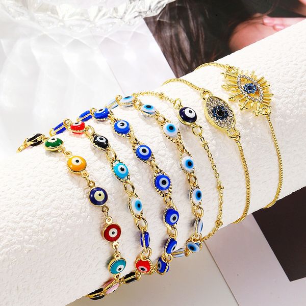 

voleaf bohemian adjustable lucky evil eye bracelets for women greek turkish eye religious jewelry wholesale vbr152, Golden;silver
