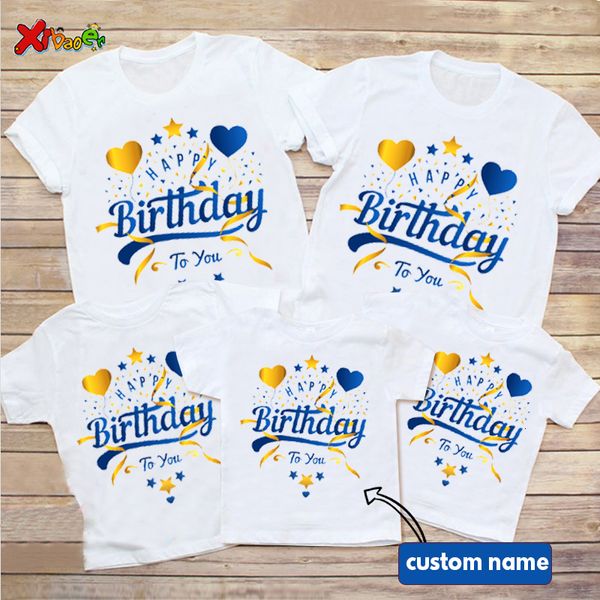 

family matching outfits happy birthday t shirt matching family outfits blue gold shirts women party custom name shirt children baby clothes