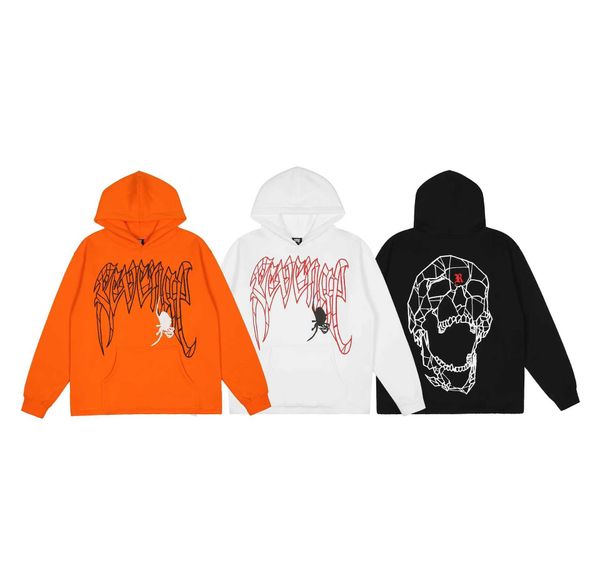 

men's and women's sweatshirt designer high-quality spider skull print pattern padded embroidered hooded sweatshirt high street sty, Black