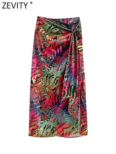 

skirts zevity women vintage contrast color print knotted sarong midi skirt faldas mujer female back zipper summer vestidos qun2379 230427, Black