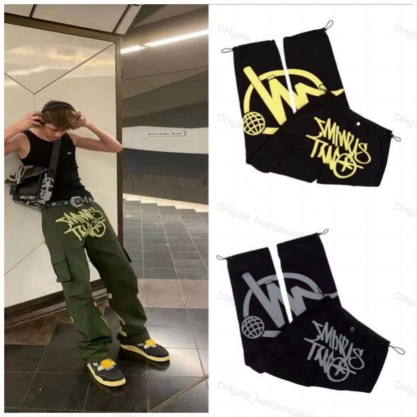

22ss men's pants minus two cargo harajuku casual loose punk rock straight wide leg trouser streetwear pant retro street trend overalls, Black